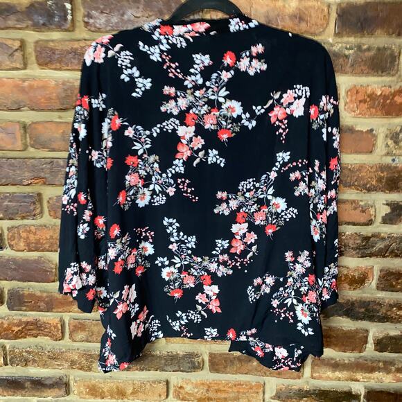 Ann Taylor LOFT Black Red Floral 3/4 Sleeve Open Front Blouse Women's Size XS/S - Picture 7 of 7